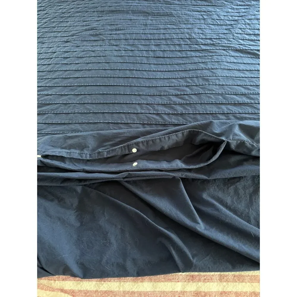 IKEA Alvine Stra Navy Blue Pleated Duvet Cover Set F/Q Cotton 3 Piece 94x80 READ